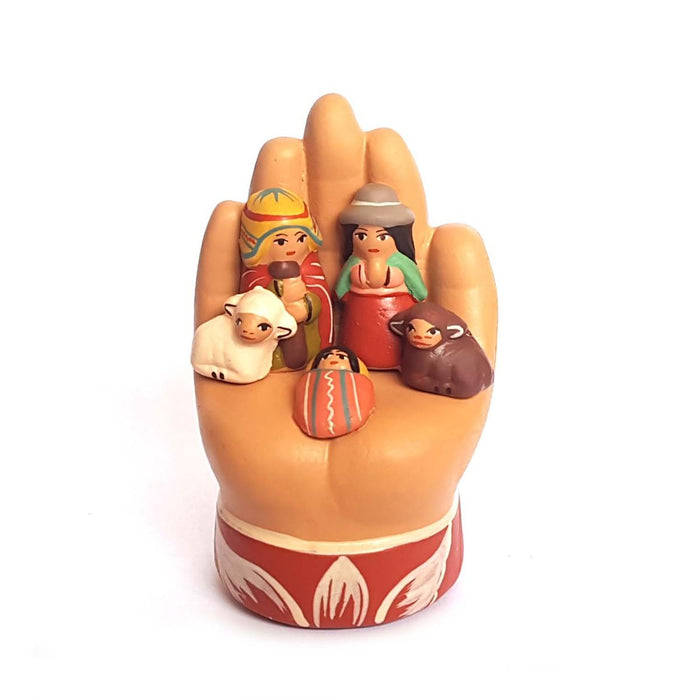 20% OFF Holy Family Nativity, In The Palm of God's Hand, Fairtrade Peruvian Ceramic Figurine 8.5cm 3.5 Inches High
