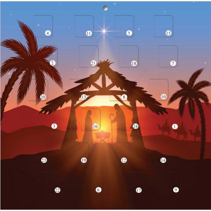 Holy Family Silhouette, Advent Calendar Card With Bible Verses 21cm Square
