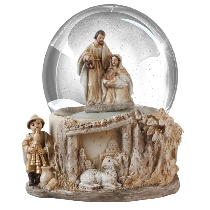 Holy Family Snow Globe, Handpainted with Gold Highlights 12.5cm / 5 Inches High