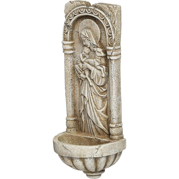 Holy Innocents, Holy Water Font 26cm / 10.25 Inches High, Stone Effect Resin Suitable For Outdoor Use, by Joseph's Studio