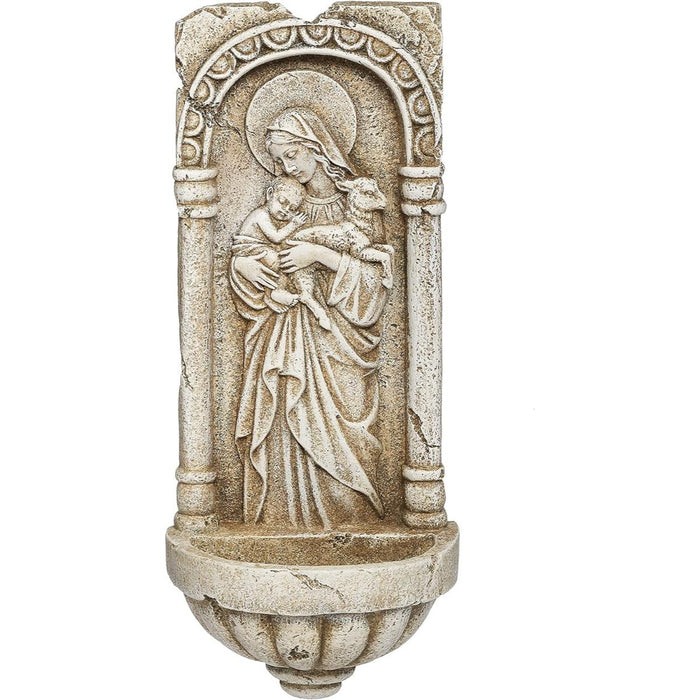 Holy Innocents, Holy Water Font 26cm / 10.25 Inches High, Stone Effect Resin Suitable For Outdoor Use, by Joseph's Studio