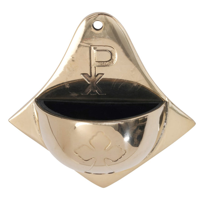Holy Water Font - Brass, Pax Chi-Rho Cross Design Size 10cm / 4 Inches High