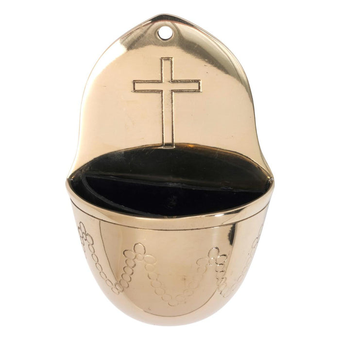 Holy Water Font - Brass, Plain Cross Design Size 13cm / 5 Inches High