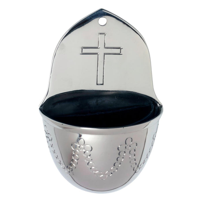 Holy Water Font - Nickel Silvered Brass, Plain Cross Design Size 13cm / 5 Inches High