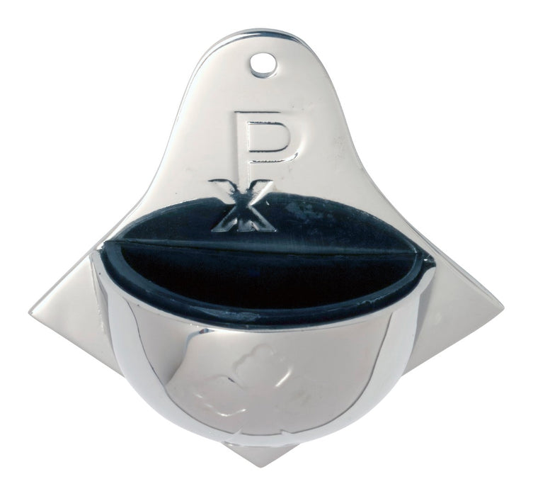 Holy Water Font - Nickel Silvered Brass, Pax Chi-Rho Cross Design Size 10cm / 4 Inches High