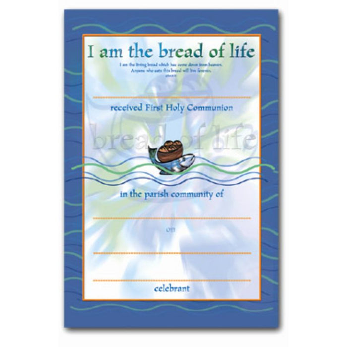 First Holy Communion Certificate - I Am The Bread Of Life, Available In 2 Pack Sizes