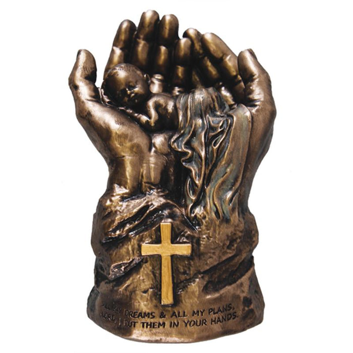I Hold You In The Palm of My Hand 6.5cm / 2.5 Inches High Bronze Coloured Resin Cast Figurine