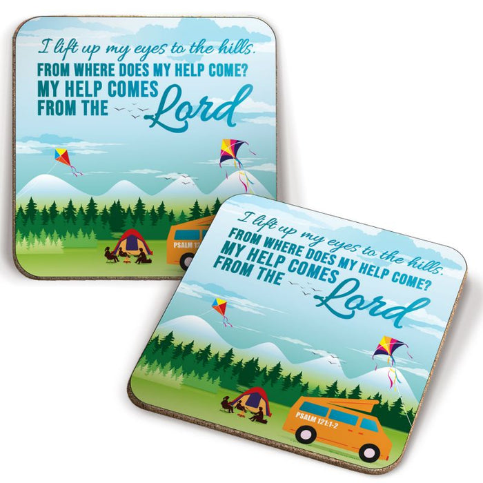 I Lift Up My Eyes To The Hills, Coaster With Bible Verse Psalm 121:1-2 Size 9.5cm / 3.75 Inches Square