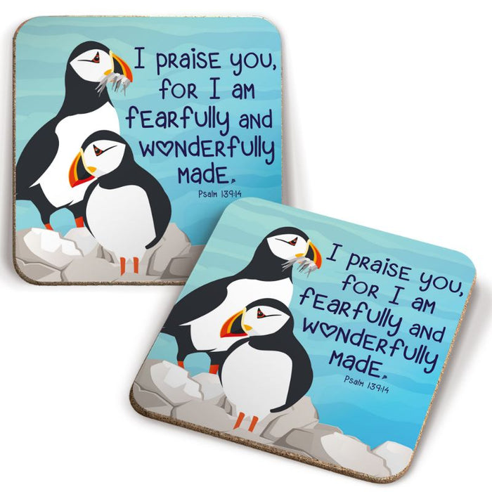 I Praise You For I Am Fearfully And Wonderfully Made, Coaster With Bible Verse Psalm 139:14 Size 9.5cm / 3.75 Inches Square