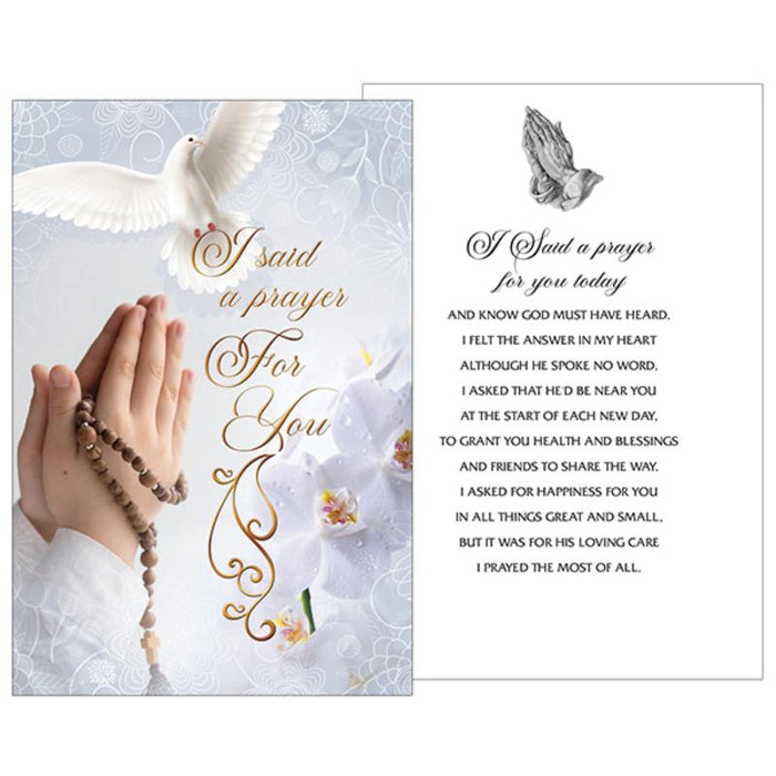 I Said A Prayer For You Today - Greetings Card Dove and Praying Hands Design