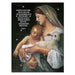 A Christmas advent calendar featuring a classical painting of the Virgin Mary holding baby Jesus and a white dove, with numbered boxes overlaid on the artwork and a Bible verse printed on the left side.