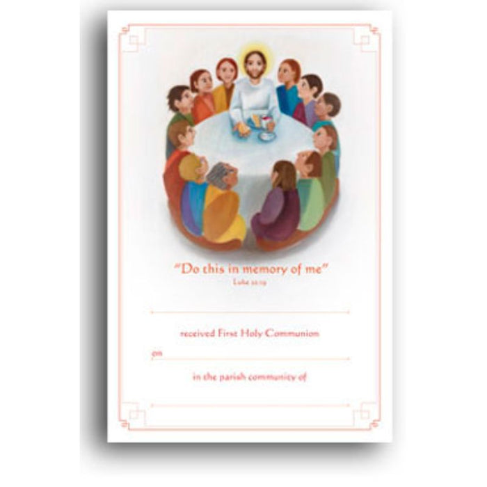 First Holy Communion Certificate, Jesus Shares a Meal Available In 2 Pack Sizes