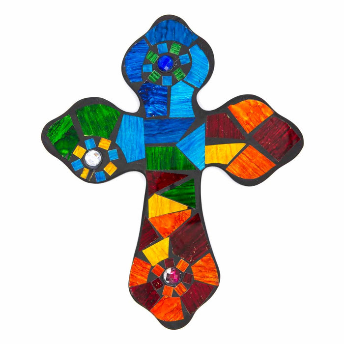 Jewelled Mosaic Cross, Medium Size, Fairtrade Handmade Cross From Indonesia 30cm / 12 Inches High