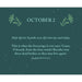 A square teal religious quote card with the date 'OCTOBER 2' at the top, decorative leaf illustrations on both sides, and two paragraphs of white text below featuring a Bible verse from Ezekiel 37:9 (NLT).
