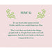 A square inspirational quote card with a pale pink background, green decorative leaf illustrations at the top corners, and the date MAY 12 centered above dark green text. The text reads: “It’s our hearts that matter to God.