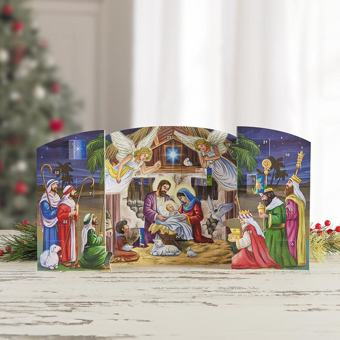 Joyful Nativity Free Standing 3D Advent Calendar - Size Fully Opened 12.6cm × 19cm × 25cm