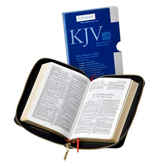 KJV Pocket Reference Bible Words of Christ In Red, Black French Morocco Leather Zip Fastener Case With Gilt Edges, by Cambridge Bibles