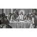 A black and white historical engraving depicting the Last Supper, showing Jesus and his disciples seated around a table with wine glasses and food.