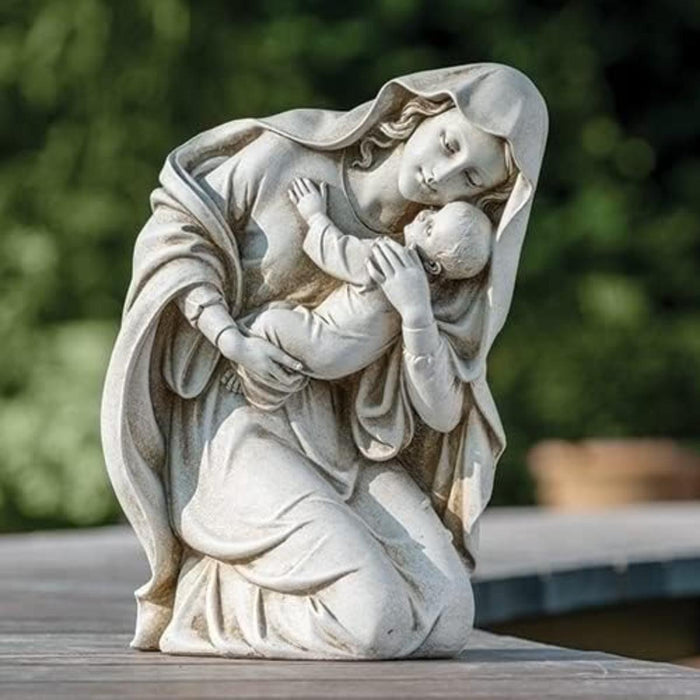 Kneeling Mother and Child, Garden Statue 34cm / 13.5 Inches High Resin Figurine, by Joseph's Studio