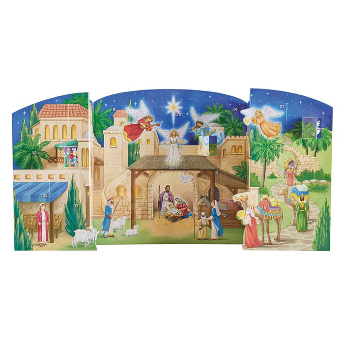 Little Town of Bethlehem Free Standing 3D Advent Calendar - Size Fully Opened 12.6cm × 19cm × 25cm
