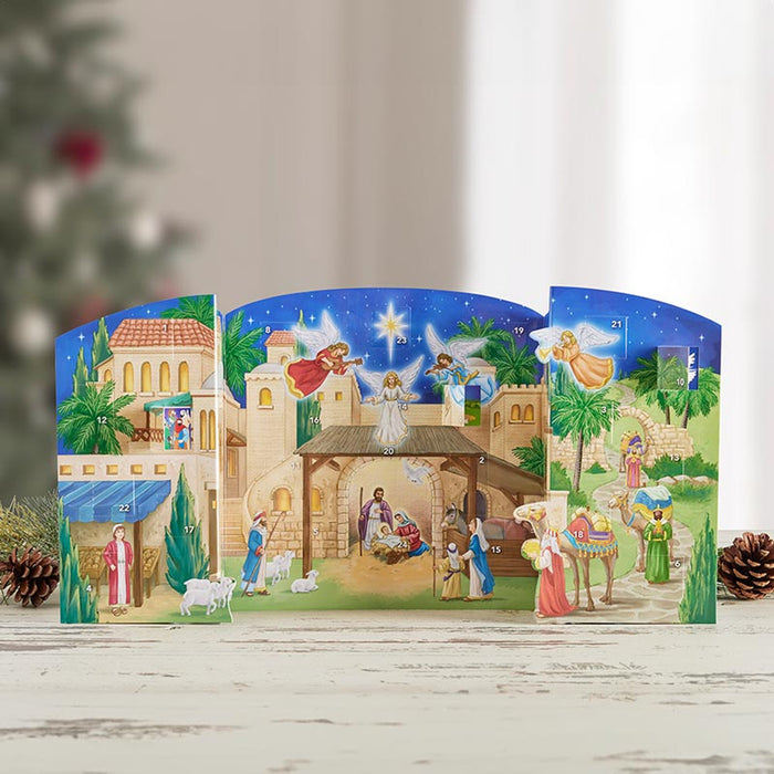 Little Town of Bethlehem Free Standing 3D Advent Calendar - Size Fully Opened 12.6cm × 19cm × 25cm