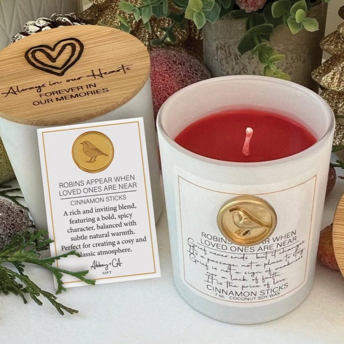 Luxury Scented Candle, Cinnamon - A Robin Is Near You - Glass Jar 8cm / 3.25 Inches High