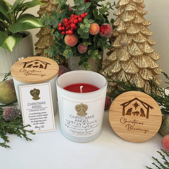 Luxury Scented Candle, Cinnamon - Christmas Angel - Glass Jar 8cm / 3.25 Inches High