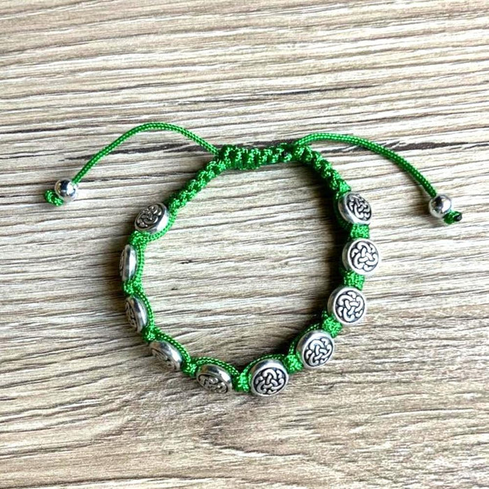 Macrame Celtic Rosary Bracelet, Silver Metal Entwined Knot Design