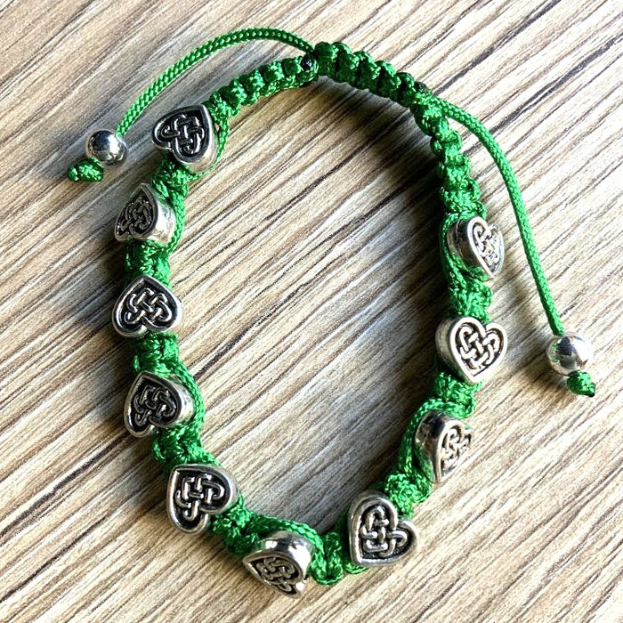 Macrame Celtic Rosary Bracelet, Silver Metal Heart Knot Design