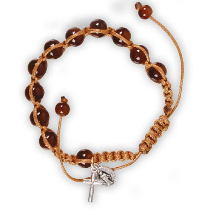 Macrame Rosary Bracelet, Brown Glass Beads