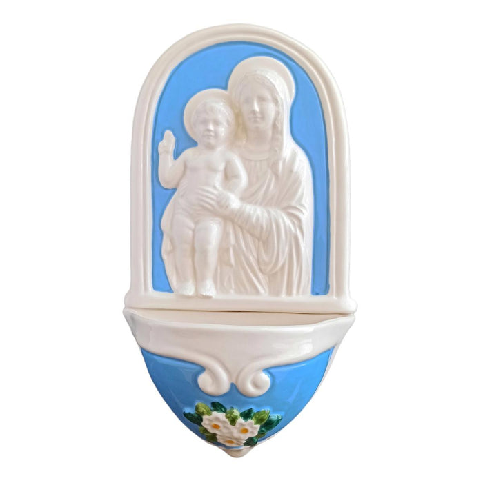Madonna and Child - Della Robbia Ceramic Holy Water Font 26cm / 10.25 Inches High