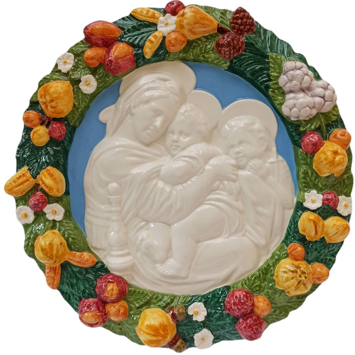 Madonna Della Seggiola - Della Robbia Ceramic Plaque 38cm / 15 Inches Diameter