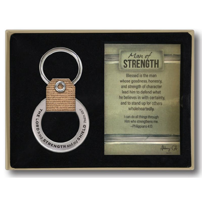 40% OFF Man of Strength, Burlap Key Ring With Engraved Bible Verse Psalm 28:7 Overall Length 2.5 Inches / 6.5cm
