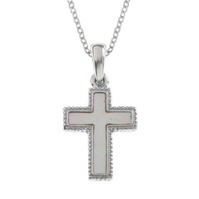 Mother of Pearl Shell Cross Necklace - 21mm High with an 18 Inch length Trace Chain