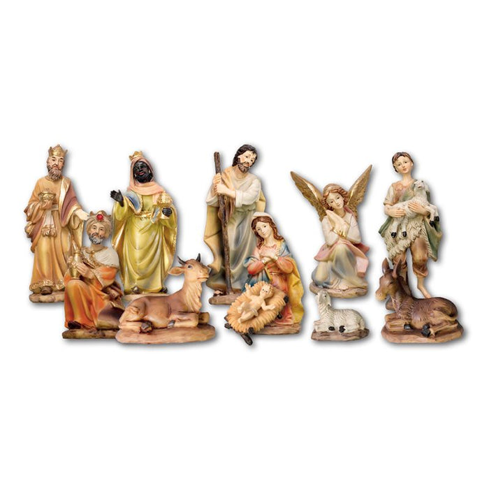 Nativity Crib Set, 11 Handpainted Resin Figures 11.5cm / 4.5 Inches High and 38cm / 15 Inches Wide Stable