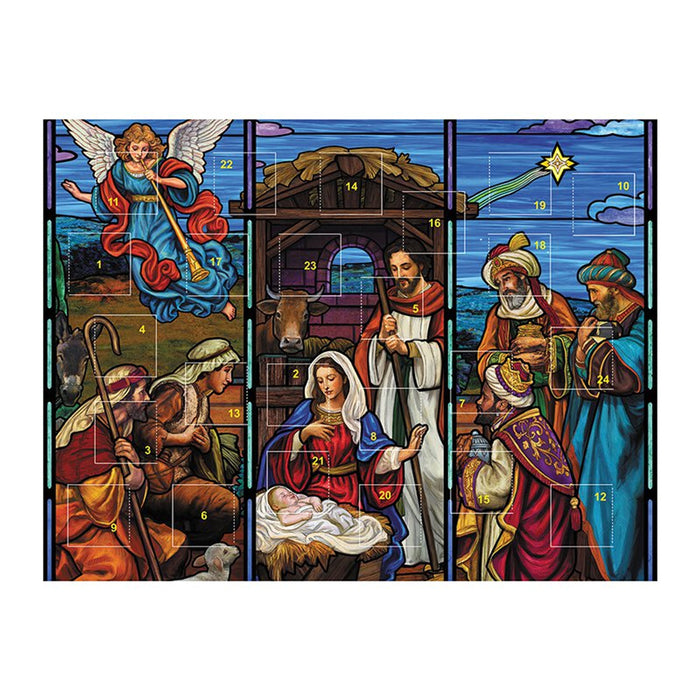 Nativity Stained Glass Design Advent Calendar - Size 25.5cm / 10 Inches Wide