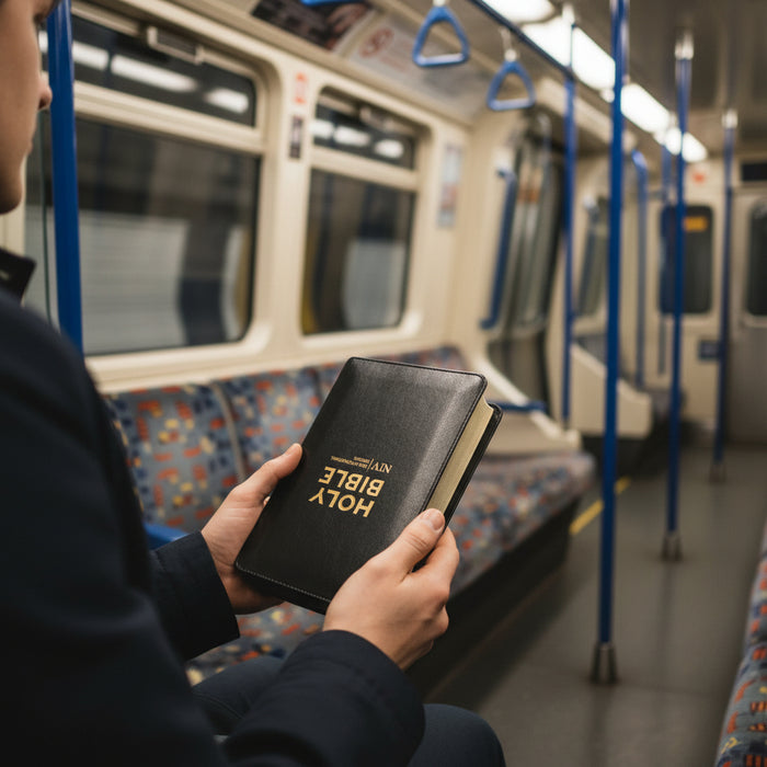 NIV Pocket Black Bonded Leather Bible with Zip - British Text Revised and Updated Edition