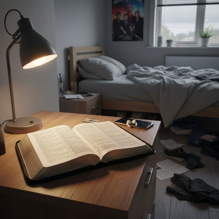 Black imitation leather Holy Bible cover with gold lettering. The cover features the text 'HOLY BIBLE' and 'NIV' on the spine and front.