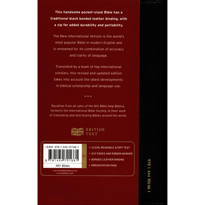NIV Pocket Black Bonded Leather Bible with Zip - British Text Revised and Updated Edition
