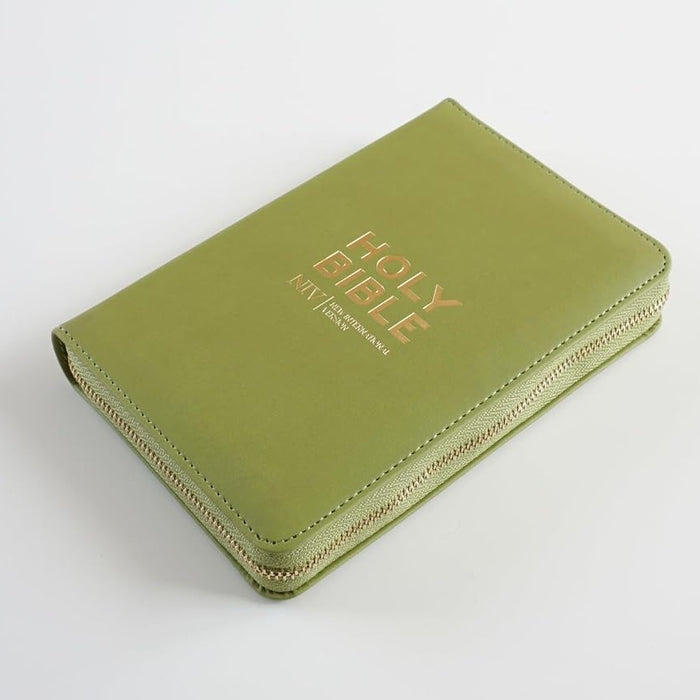 NIV Pocket Olive Green Bible With Gold Zip - British Text