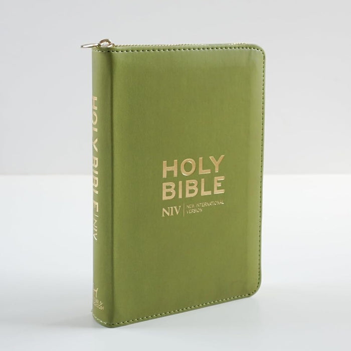 NIV Pocket Olive Green Bible With Gold Zip - British Text