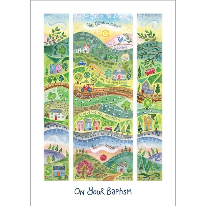 On Your Baptism - Greetings Card With Bible Verses A5 Size - Lord's Prayer Design, Original Artwork by Hannah Dunnett
