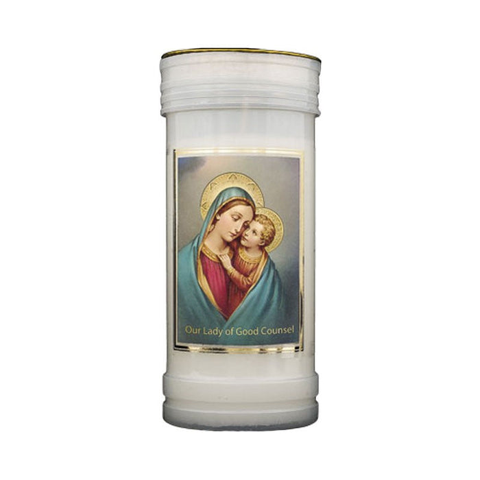 Our Lady of Good Counsel Prayer Candle, Burning Time Approximately 72 Hours, Case of 24 Candles