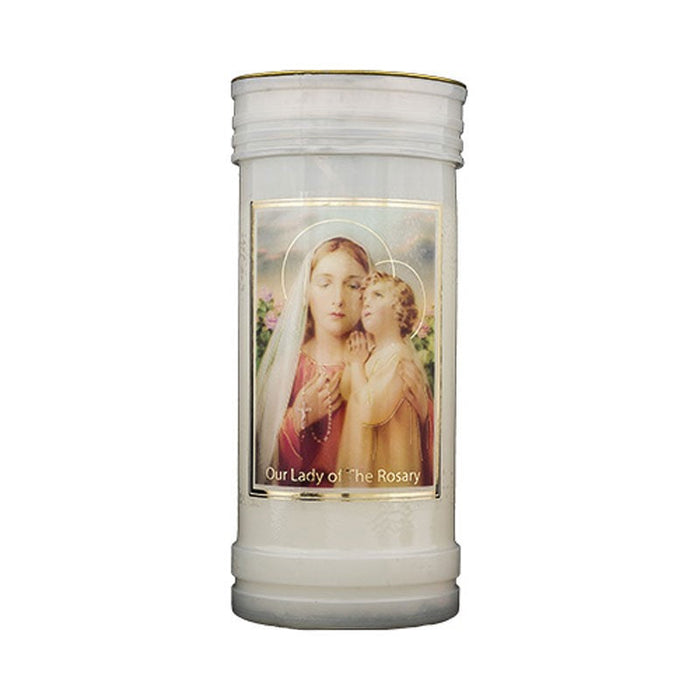 Our Lady of The Rosary Prayer Candle, Burning Time Approximately 72 Hours, Case of 24 Candles