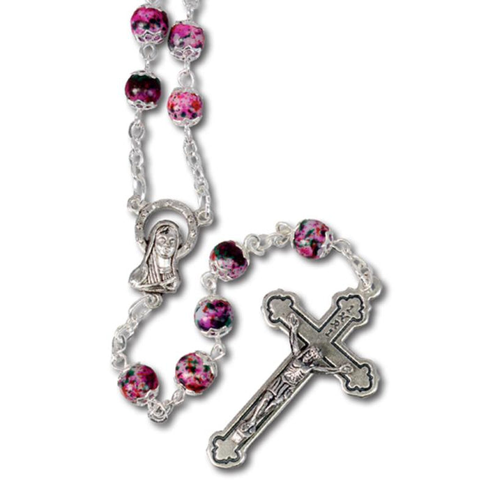 Pink - Purple Glass Rosary Glass Rosary 6mm Diameter Beads Individually Capped