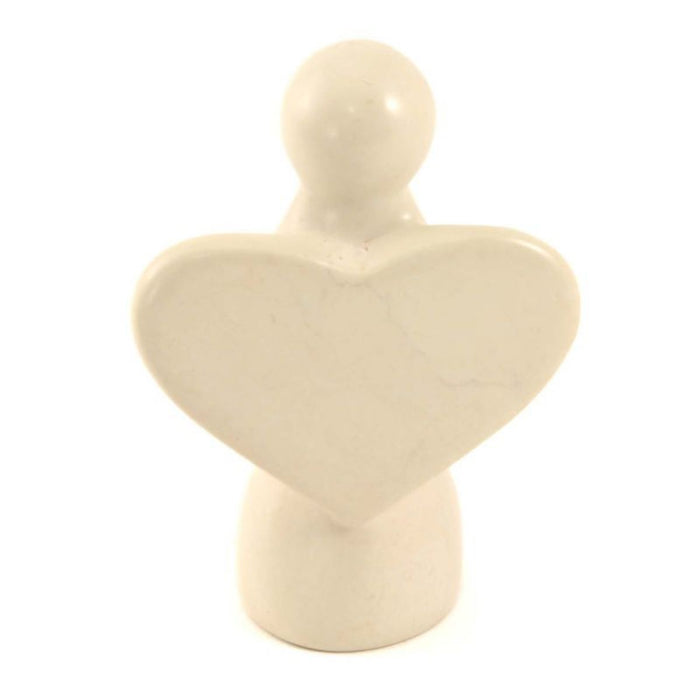 Praying Angel With Heart Shaped Wings, Handcarved Natural Soapstone 10cm / 4 Inches High