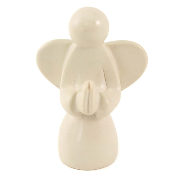 Praying Angel With Heart Shaped Wings, Handcarved Natural Soapstone 10cm / 4 Inches High