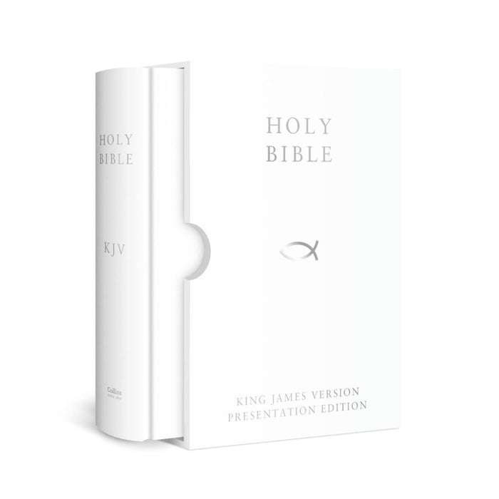 Presentation Gift Bible, (KJV) White Leather Board Hardback With Slipcase, by William Collins Multi Buy Options Available