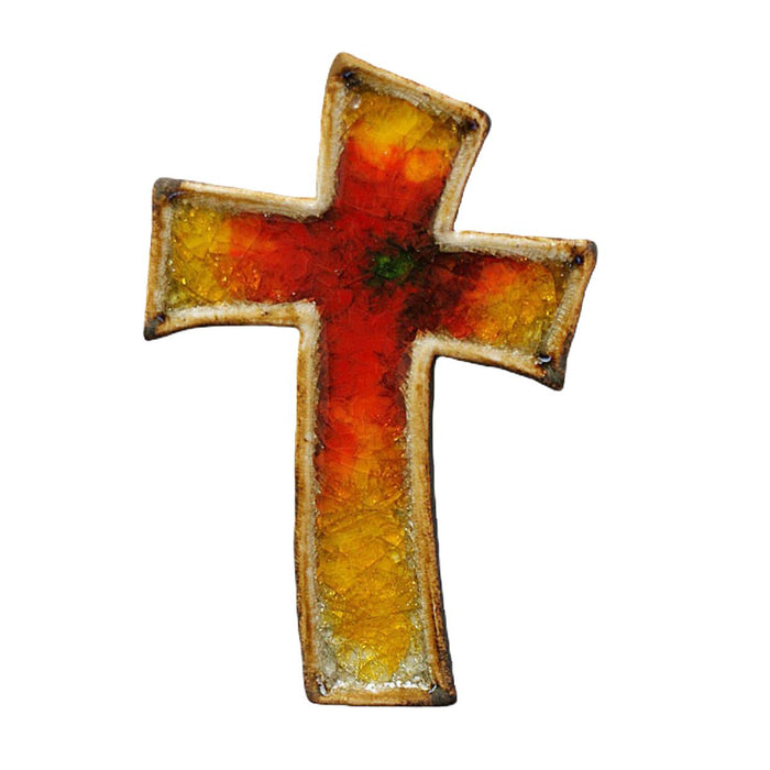 Red Glazed Ceramic Curved Cross Curved, 17.5cm / 6.75 Inches High Handmade In The UK