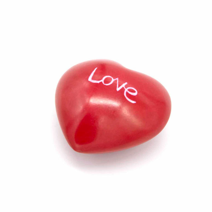 Red Love Heart, Hand carved Soapstone Engraved with Love  4.5cm / 1.75 Inches High